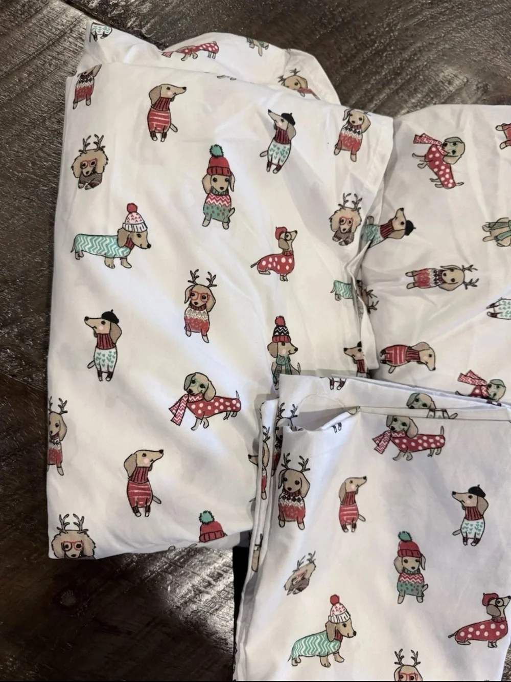 Holiday Dog Print White Cotton Sheet Set